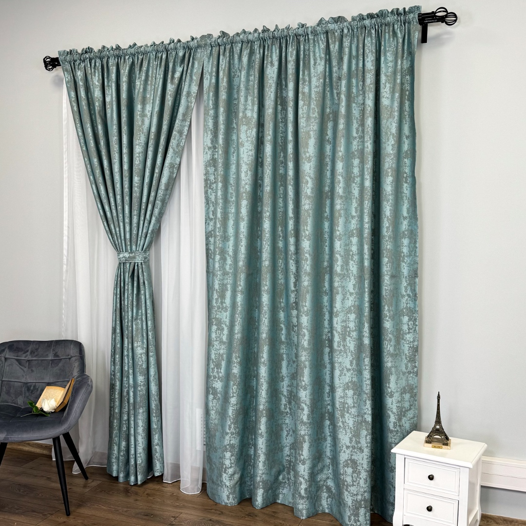 Draperie din Jacquard model Nisip, 140cm latime x 260cm inaltime, cu TIV LAT, AQUA - 1 | YEO