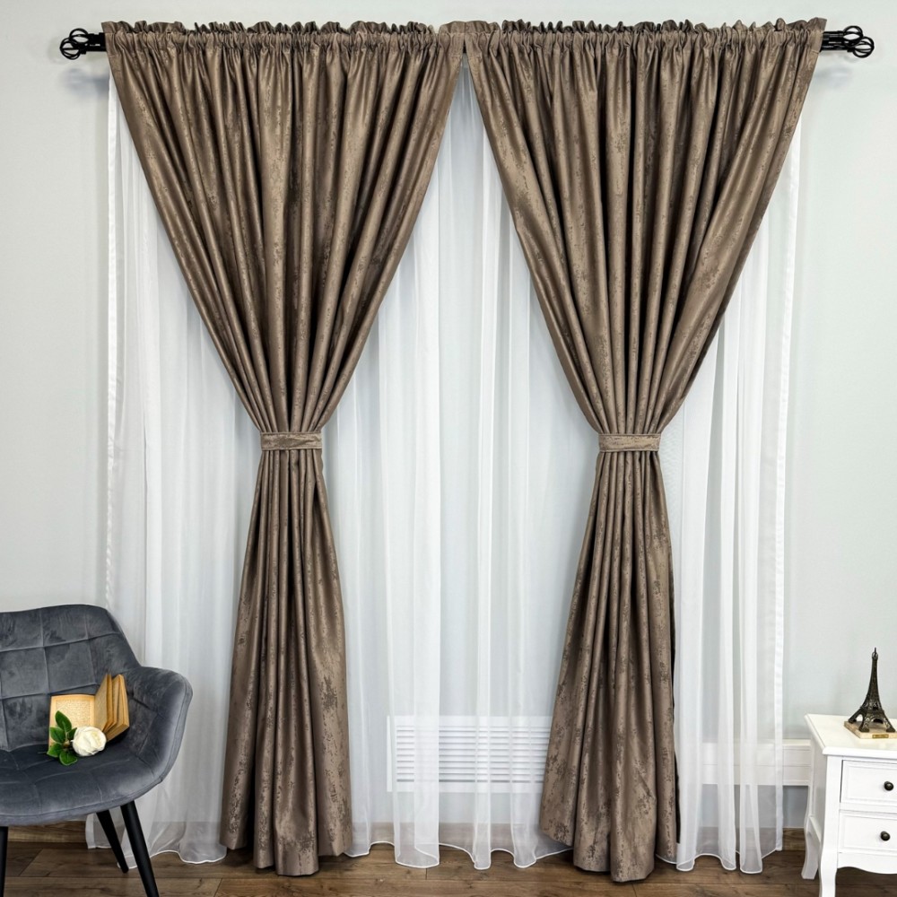 Draperie din Jacquard model Nisip, 140cm latime x 260cm inaltime, cu TIV LAT, MARO CAPPUCCINO – imagine 6