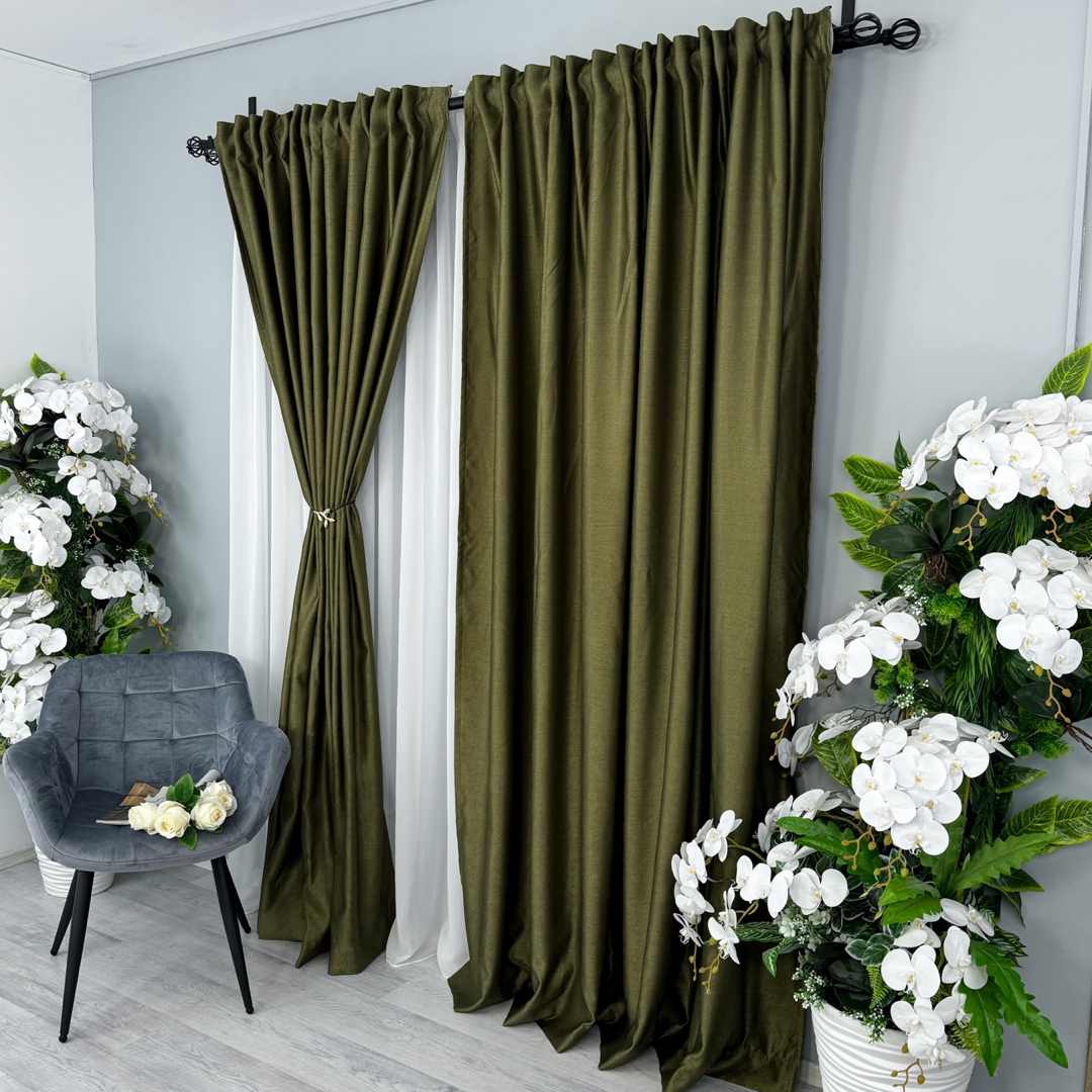 Draperie Soft Touch, cu Aspect Fin si Tenta Satinata, 140cm latime x 260cm inaltime, cu TIV LAT, Verde Kaki - 1 | YEO