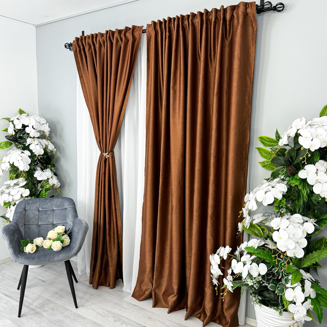 Draperie Soft Touch, cu Aspect Fin si Tenta Satinata, 140cm latime x 260cm inaltime, cu TIV LAT, Maro ruginiu - 1 | YEO