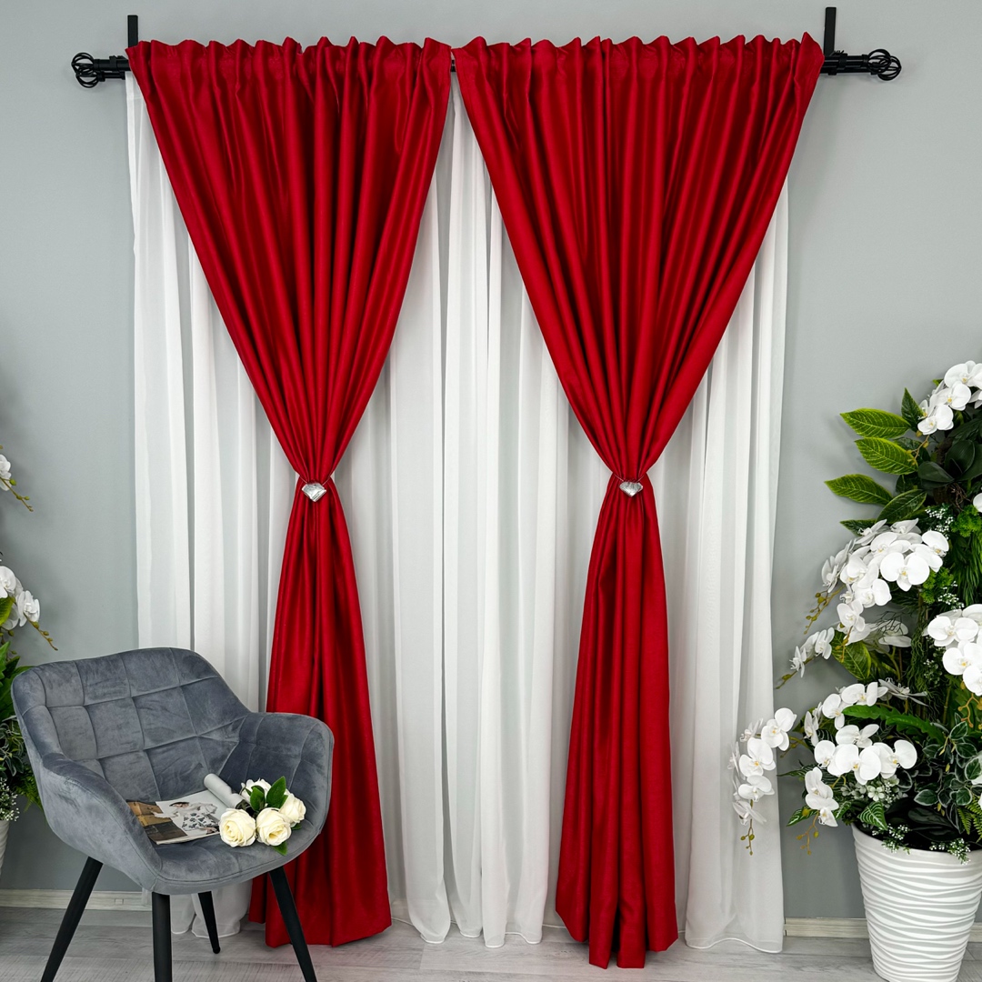 Draperie Soft Touch, cu Aspect Fin si Tenta Satinata, 140cm latime x 260cm inaltime, cu TIV LAT, Rosu - 2 | YEO