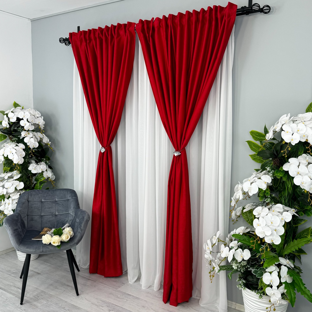 Draperie Soft Touch, cu Aspect Fin si Tenta Satinata, 140cm latime x 260cm inaltime, cu TIV LAT, Rosu - 3 | YEO