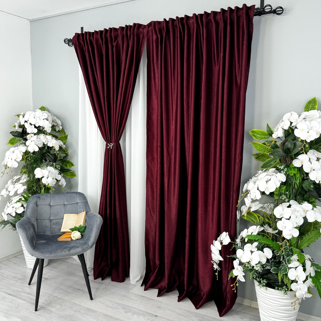 Draperie Soft Touch, cu Aspect Fin si Tenta Satinata, 140cm latime x 260cm inaltime, cu TIV LAT, Visiniu - 1 | YEO