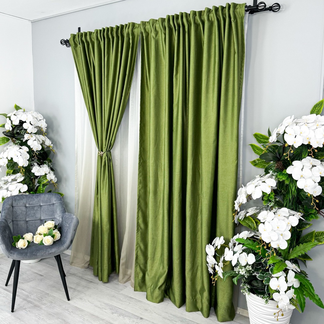 Draperie Soft Touch, cu Aspect Fin si Tenta Satinata, 140cm latime x 260cm inaltime, cu TIV LAT, Verde Olive - 1 | YEO