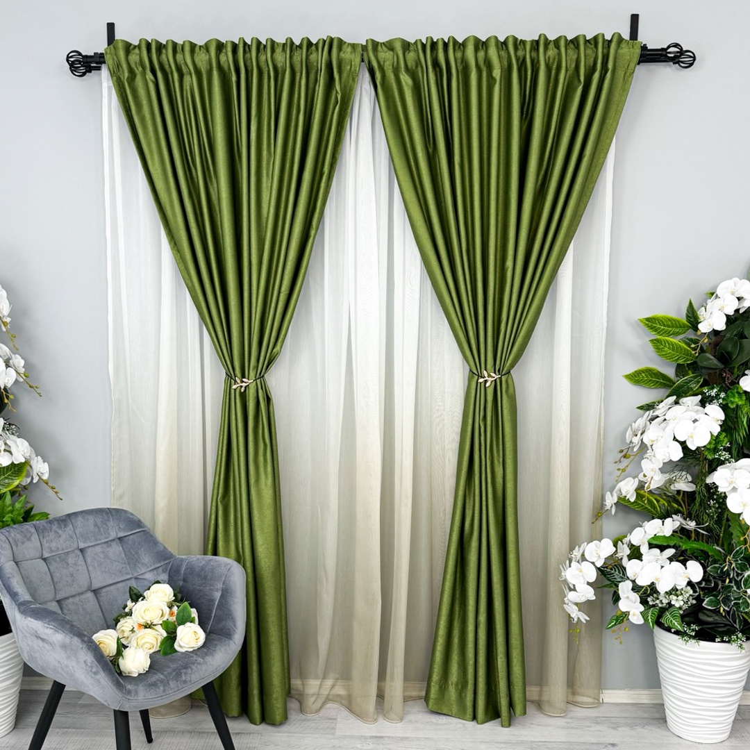 Draperie Soft Touch, cu Aspect Fin si Tenta Satinata, 140cm latime x 260cm inaltime, cu TIV LAT, Verde Olive - 3 | YEO