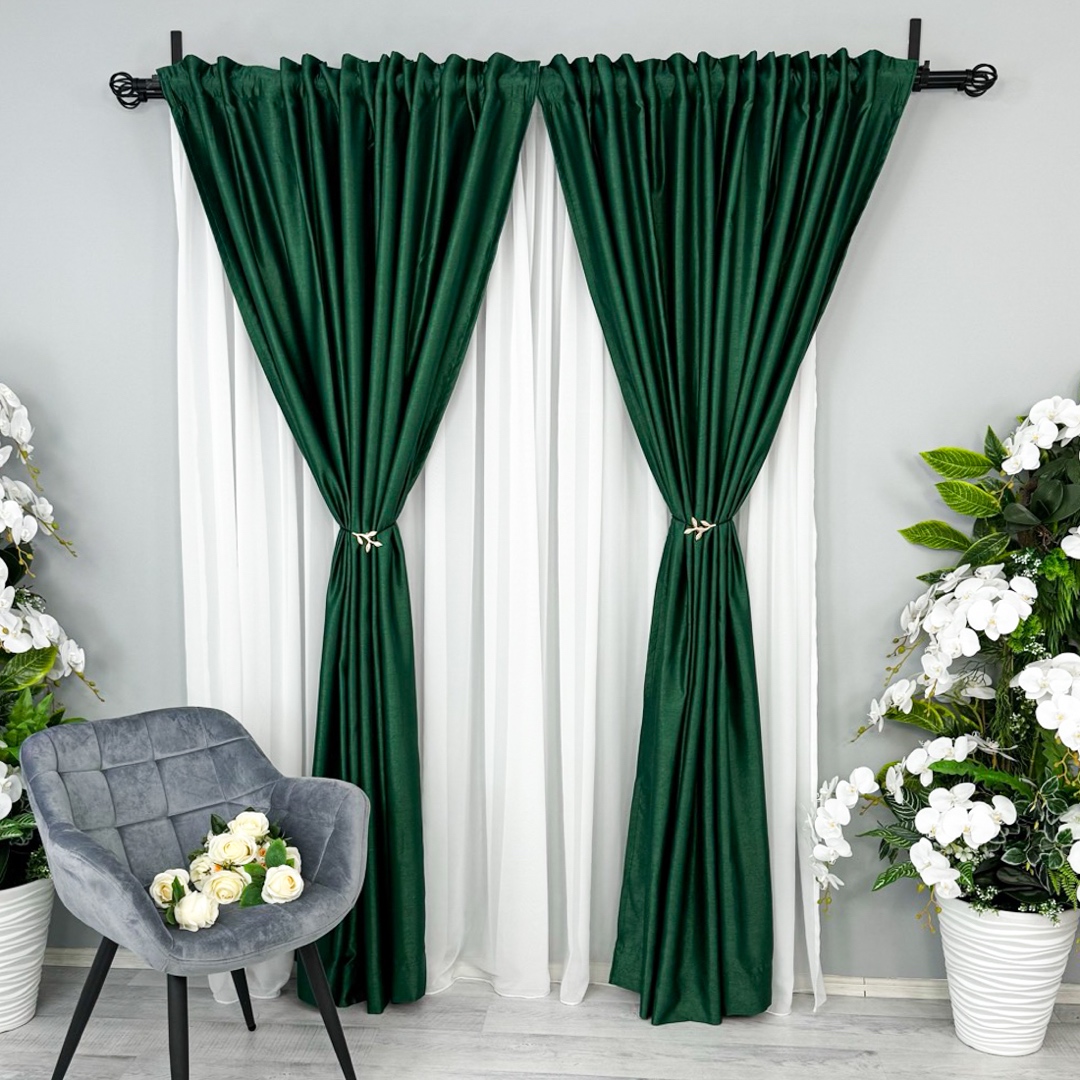 Draperie Soft Touch, cu Aspect Fin si Tenta Satinata, 140cm latime x 260cm inaltime, cu TIV LAT, Verde Smarald - 3 | YEO