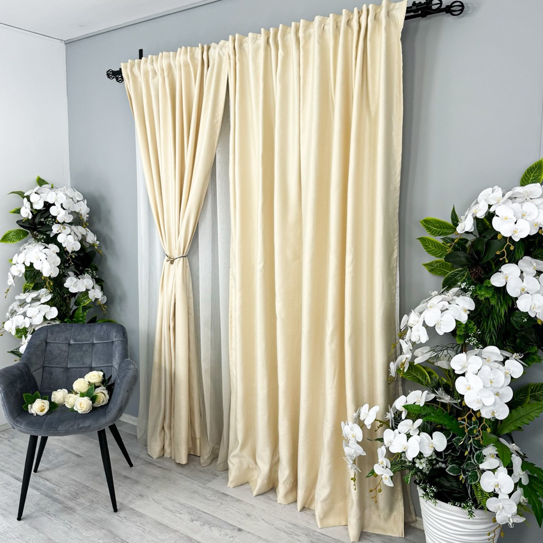 Draperie Soft Touch, cu Aspect Fin si Tenta Satinata, 140cm latime x 260cm inaltime, cu TIV LAT, Crem - 1 | YEO