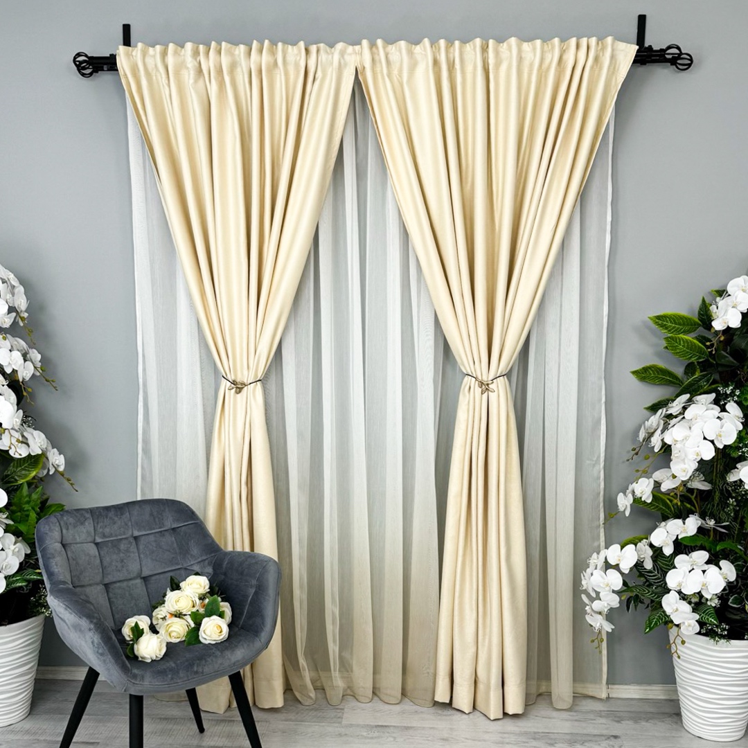 Draperie Soft Touch, cu Aspect Fin si Tenta Satinata, 140cm latime x 260cm inaltime, cu TIV LAT, Crem - 3 | YEO
