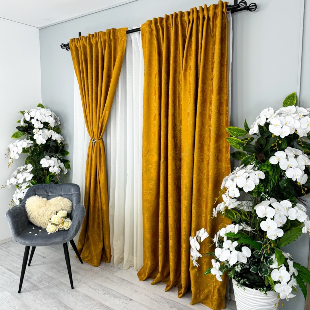 Draperie din Jacquard model Nisip, 140cm latime x 260cm inaltime, cu TIV LAT, Mustar - 1 | YEO