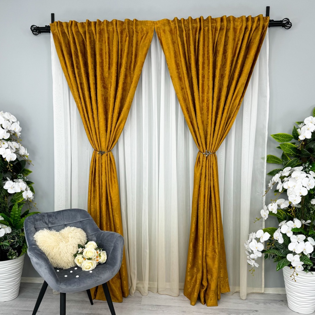 Draperie din Jacquard model Nisip, 140cm latime x 260cm inaltime, cu TIV LAT, Mustar - 4 | YEO