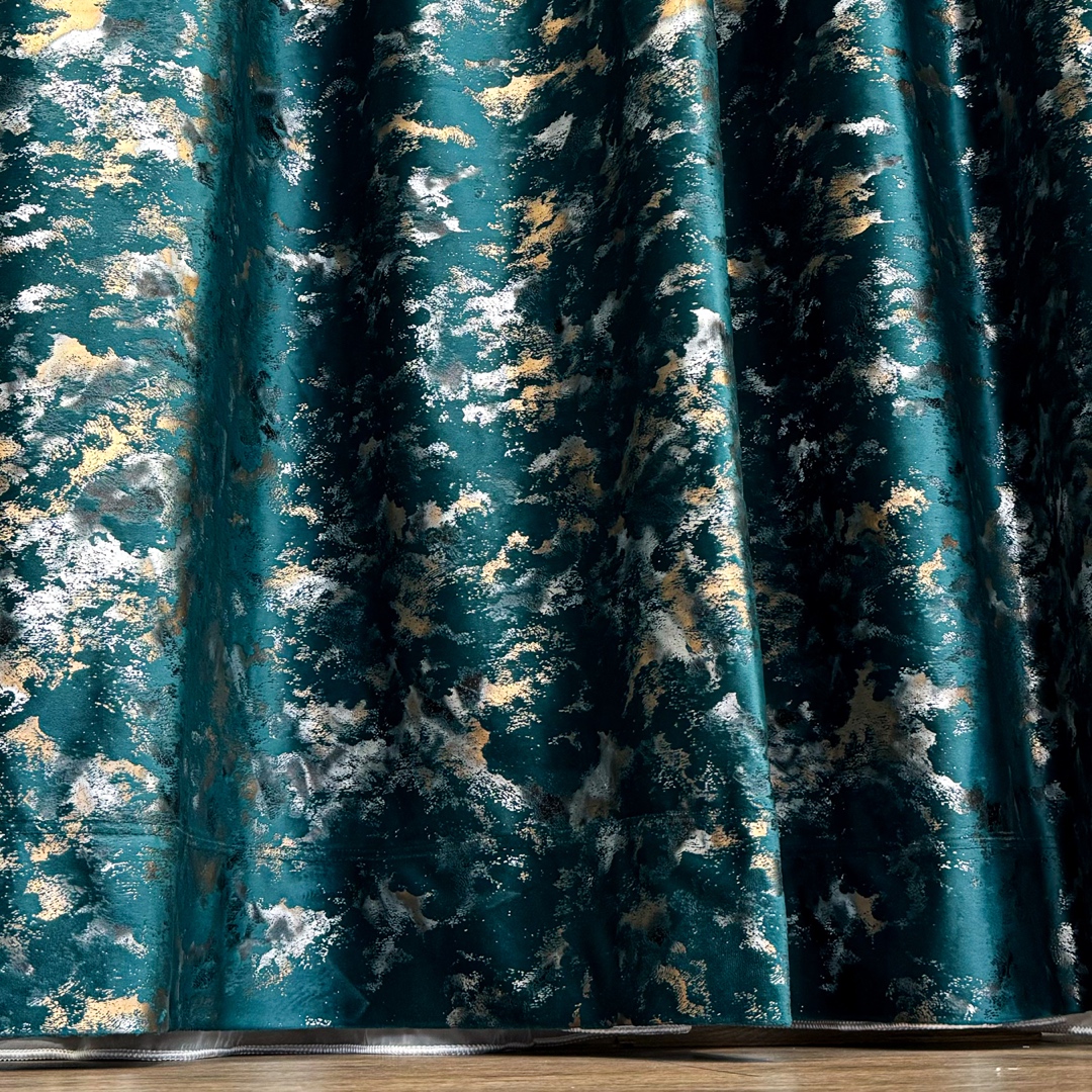 Draperie Catifea Nikko cu insertii aurii, 140cm latime x 260cm inaltime, cu TIV LAT, Turquoise - V36 - 4 | YEO