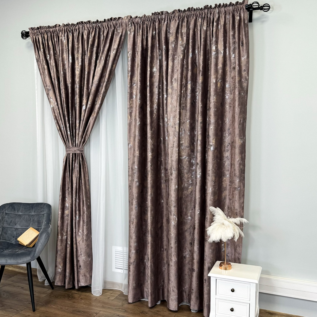 Draperie Catifea Asama cu insertii aurii, 140cm latime x 260cm inaltime, cu TIV LAT, Roz prafuit - V15 - 2 | YEO
