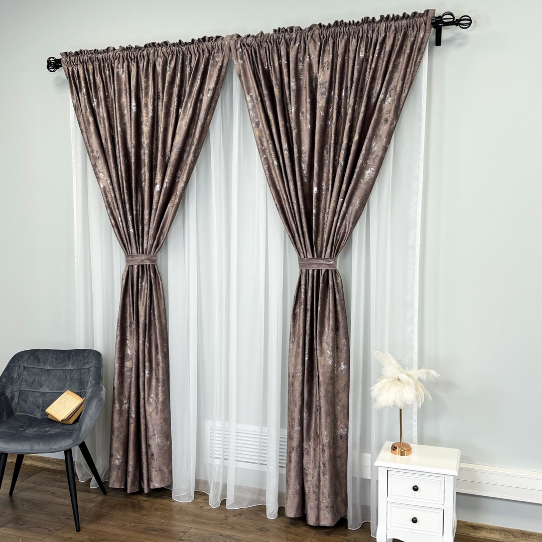 Draperie Catifea Asama cu insertii aurii, 140cm latime x 260cm inaltime, cu TIV LAT, Roz prafuit - V15 - 3 | YEO