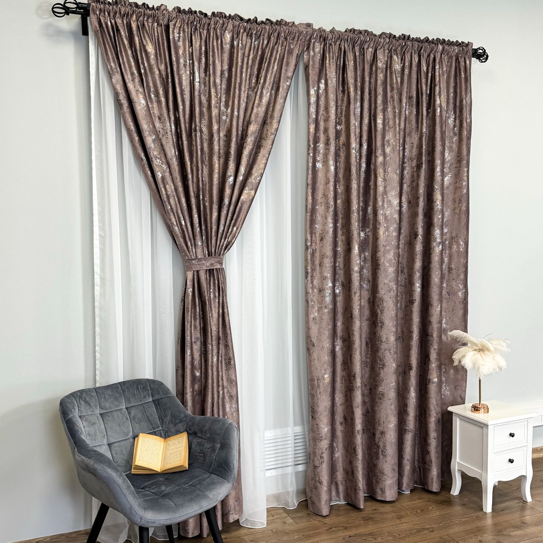 Draperie Catifea Asama cu insertii aurii, 140cm latime x 260cm inaltime, cu TIV LAT, Roz prafuit - V15 - 4 | YEO