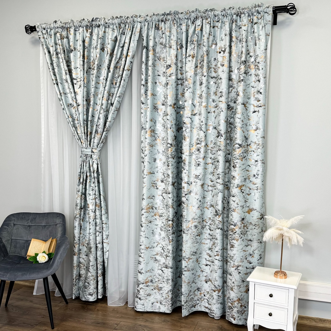 Draperie Catifea Nikko cu insertii aurii, 140cm latime x 260cm inaltime, cu TIV LAT, Culoarea oului de rata - V27 - 1 | YEO