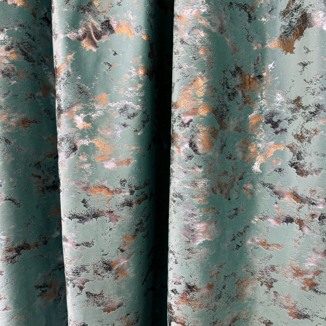 Draperie Catifea Nikko cu insertii aurii, 140cm latime x 260cm inaltime, cu TIV LAT, Aqua - V21 - 3 | YEO