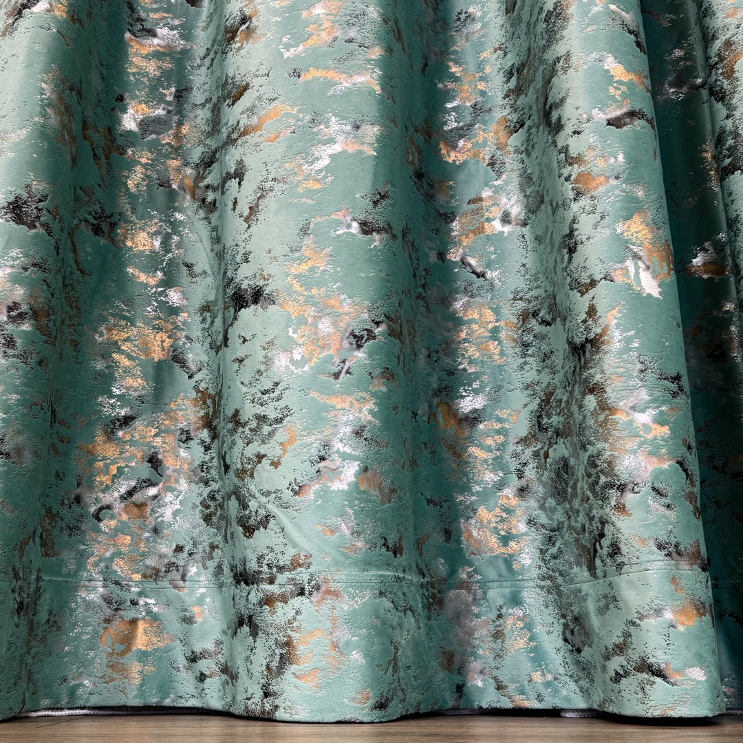 Draperie Catifea Nikko cu insertii aurii, 140cm latime x 260cm inaltime, cu TIV LAT, Aqua - V21 - 4 | YEO