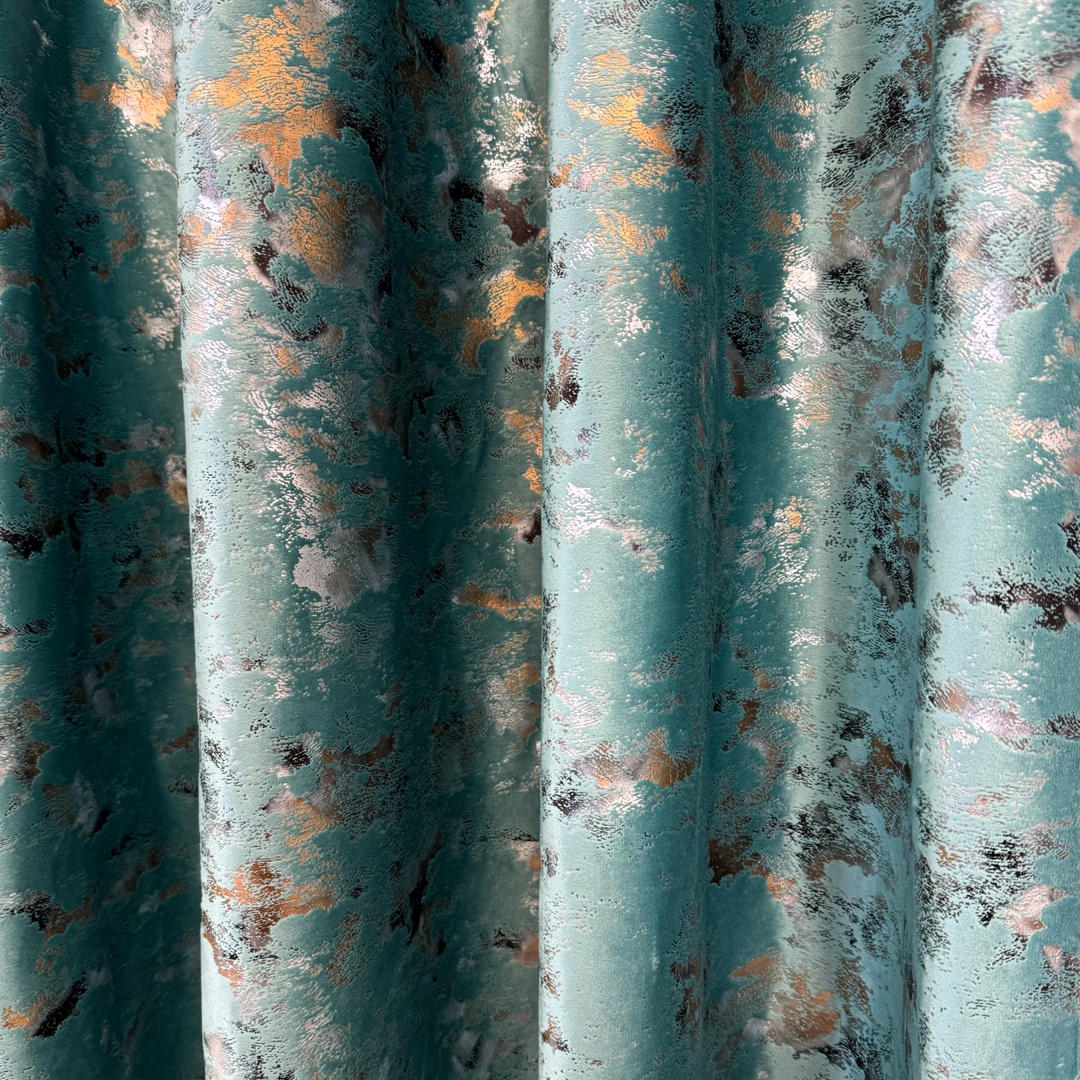 Draperie Catifea Nikko cu insertii aurii, 140cm latime x 260cm inaltime, cu TIV LAT, Verde Aqua - V9 - 2 | YEO