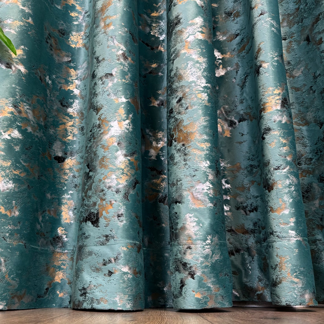 Draperie Catifea Nikko cu insertii aurii, 140cm latime x 260cm inaltime, cu TIV LAT, Verde Aqua - V9 - 3 | YEO