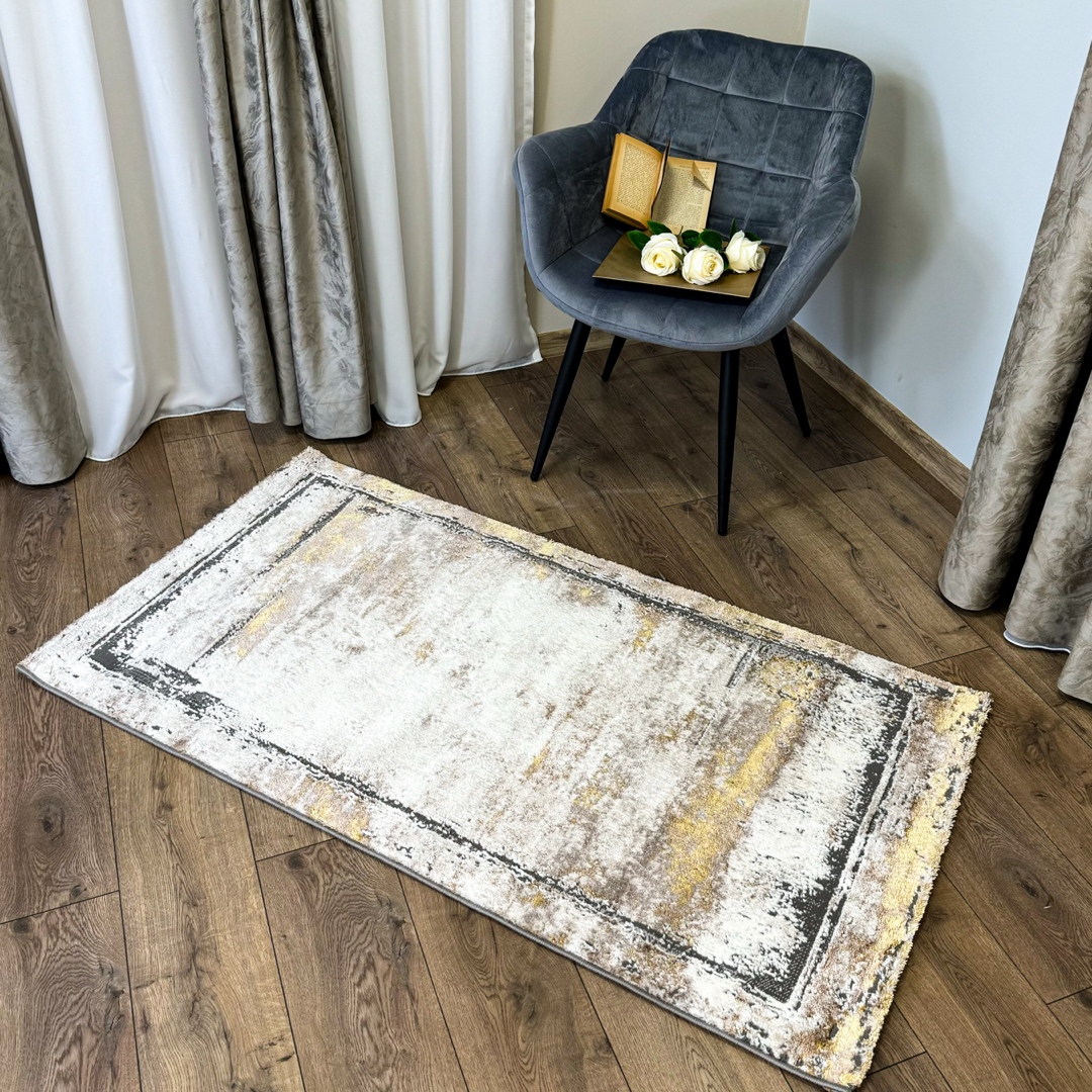 Covor Modern, Elegant, 120x180cm, gros si pufos, SHINNY V2, Galben/Gri/Alb - 1 | YEO