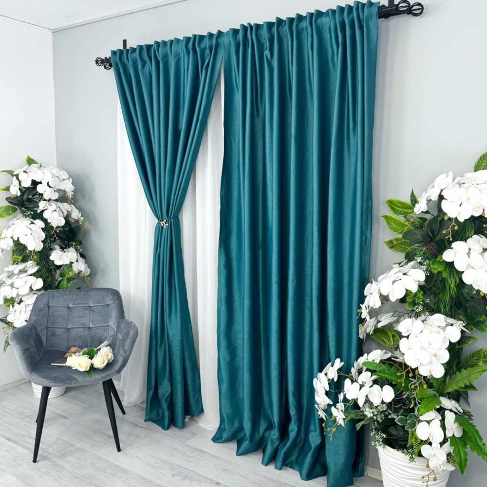 Set 2 Draperii Soft Touch - 200cm x 232cm , Rejansa pt. bara , Turquoise – imagine 2