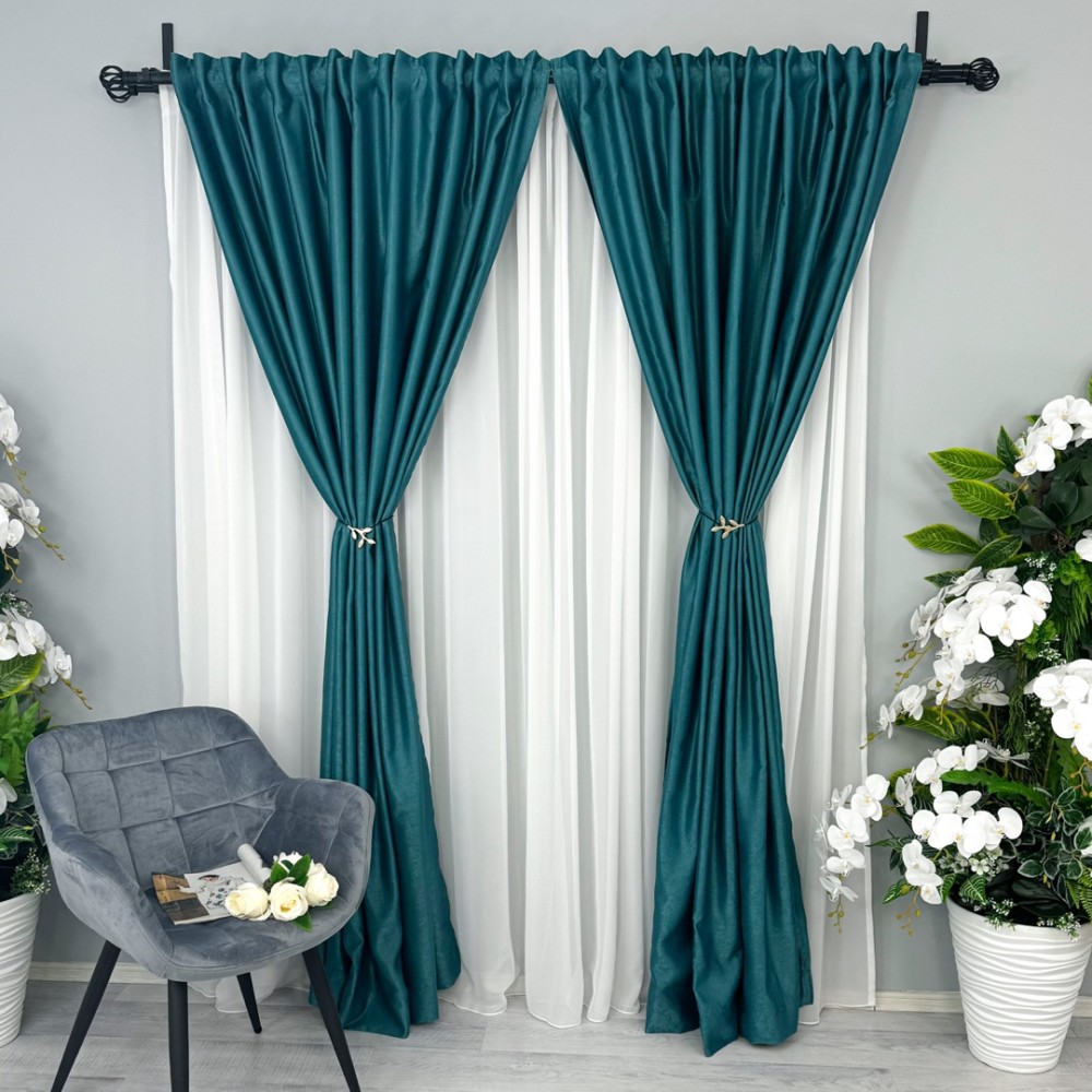 Set 2 Draperii Soft Touch - 200cm x 232cm , Rejansa pt. bara , Turquoise – imagine 5