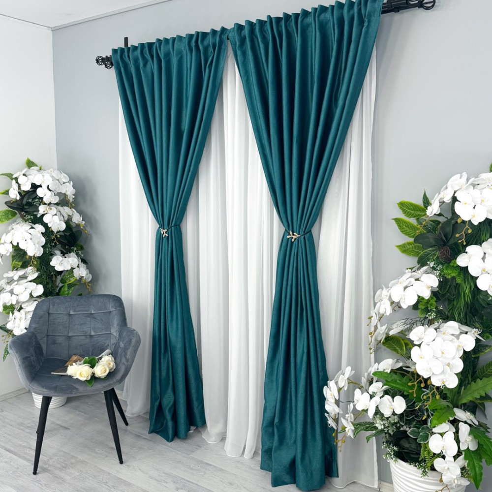 Set 2 Draperii Soft Touch - 200cm x 232cm , Rejansa pt. bara , Turquoise – imagine 6
