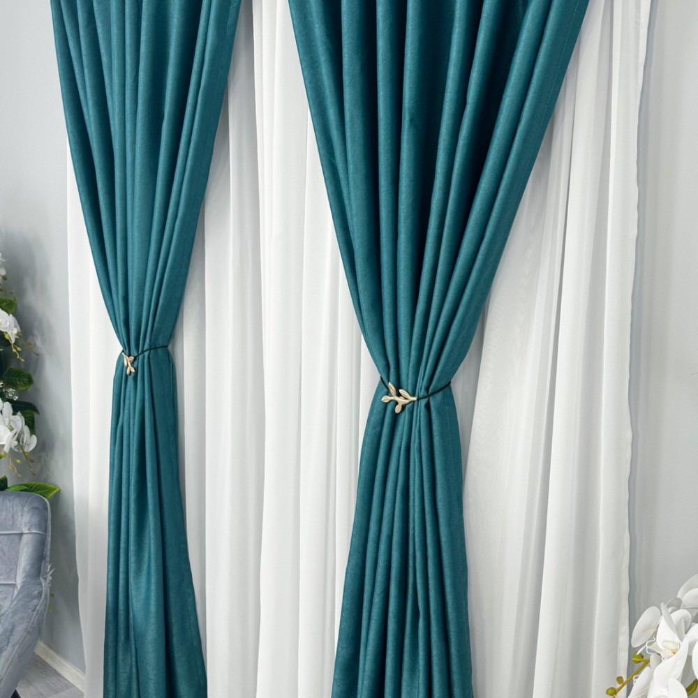 Set 2 Draperii Soft Touch - 200cm x 232cm , Rejansa pt. bara , Turquoise – imagine 7