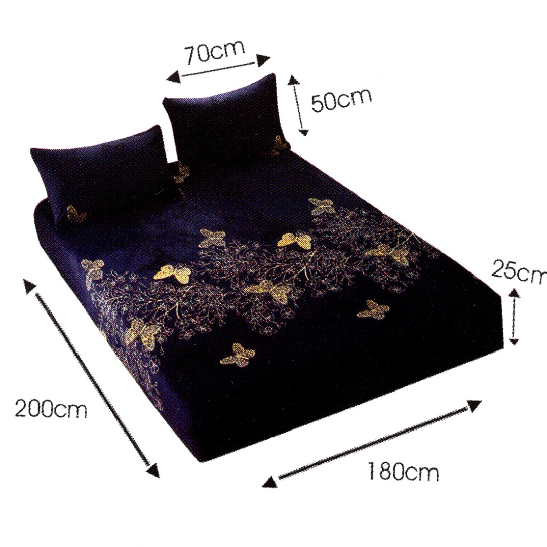 (OFERTA 3 la 199 Lei) Cearsaf cu Elastic Cocolino 180x200x25 cm – Set cu 2 Fete de Perna, Gros si Pufos, Calitate Premium pentru Confort si Eleganta, Bleumarin, Fluturi - 1 | YEO