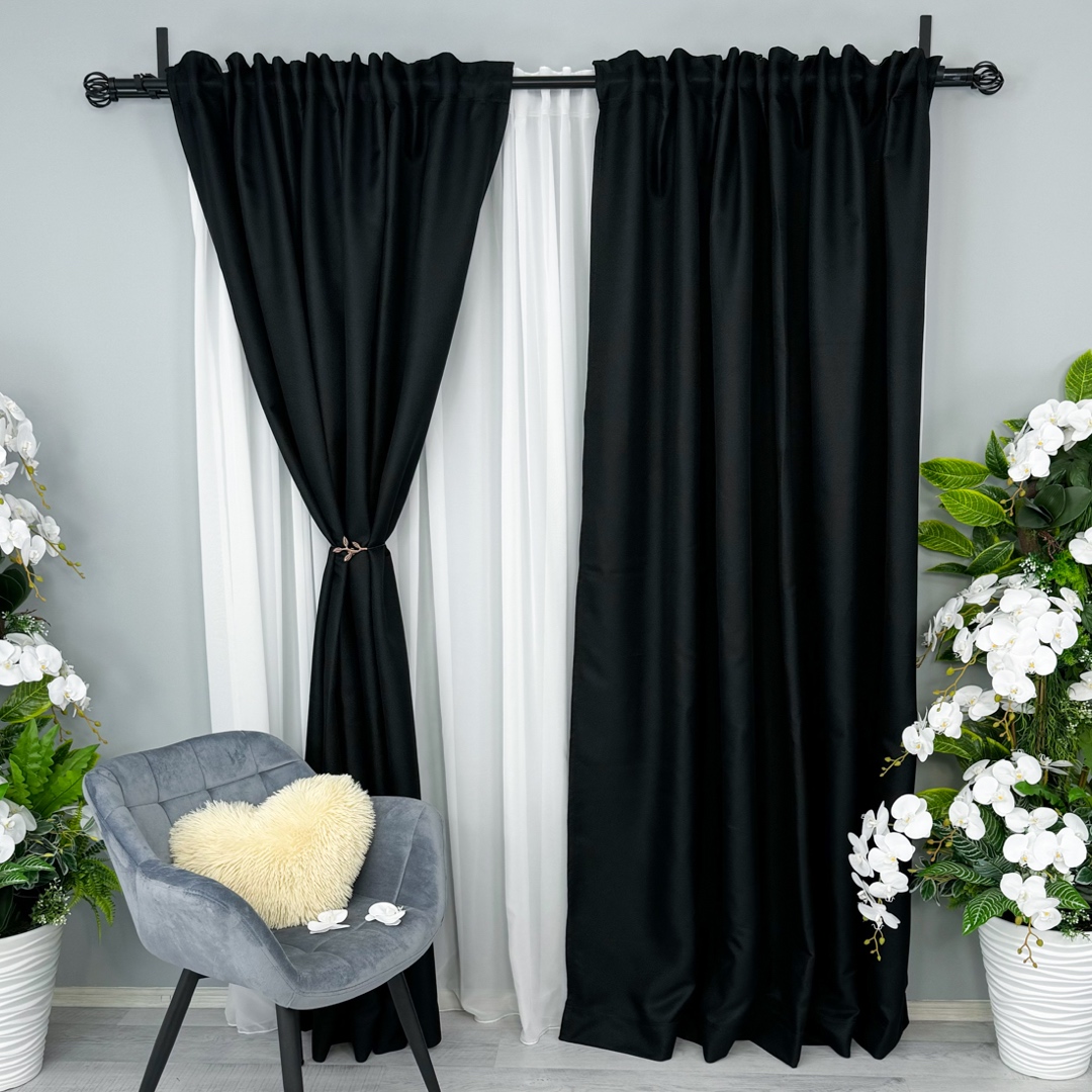 Set 2 bucati de Draperie HoReCa TEXTURATA tip IN, Negru, 200cm latime x 232cm inaltime, cu rejansa pt bara