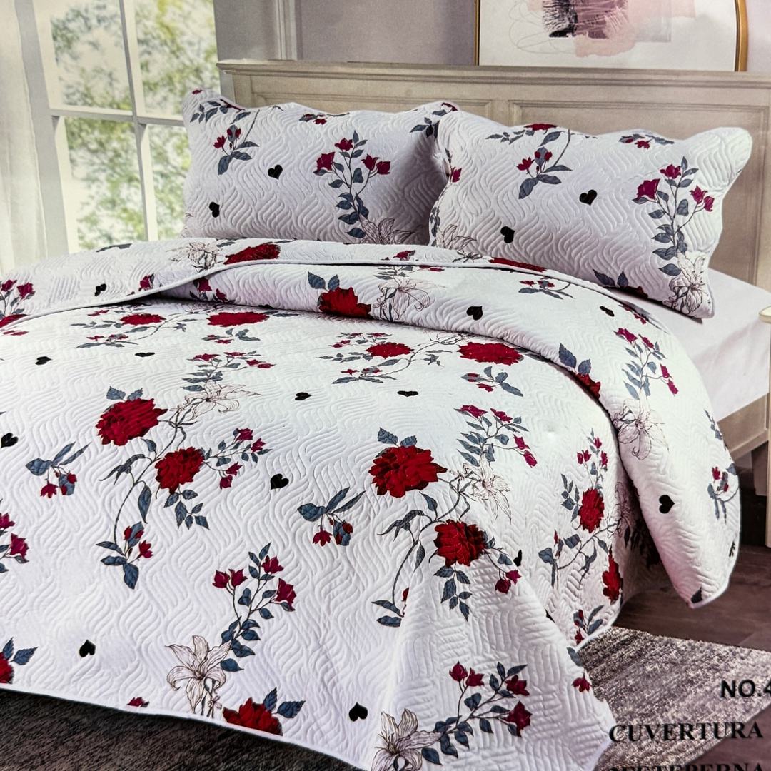 Cuvertura Pat Dublu, 3 Piese, Bumbac 100% Imprimat – Calitate Premium, cu Imprimeu Durabil, cod CSA-CV03