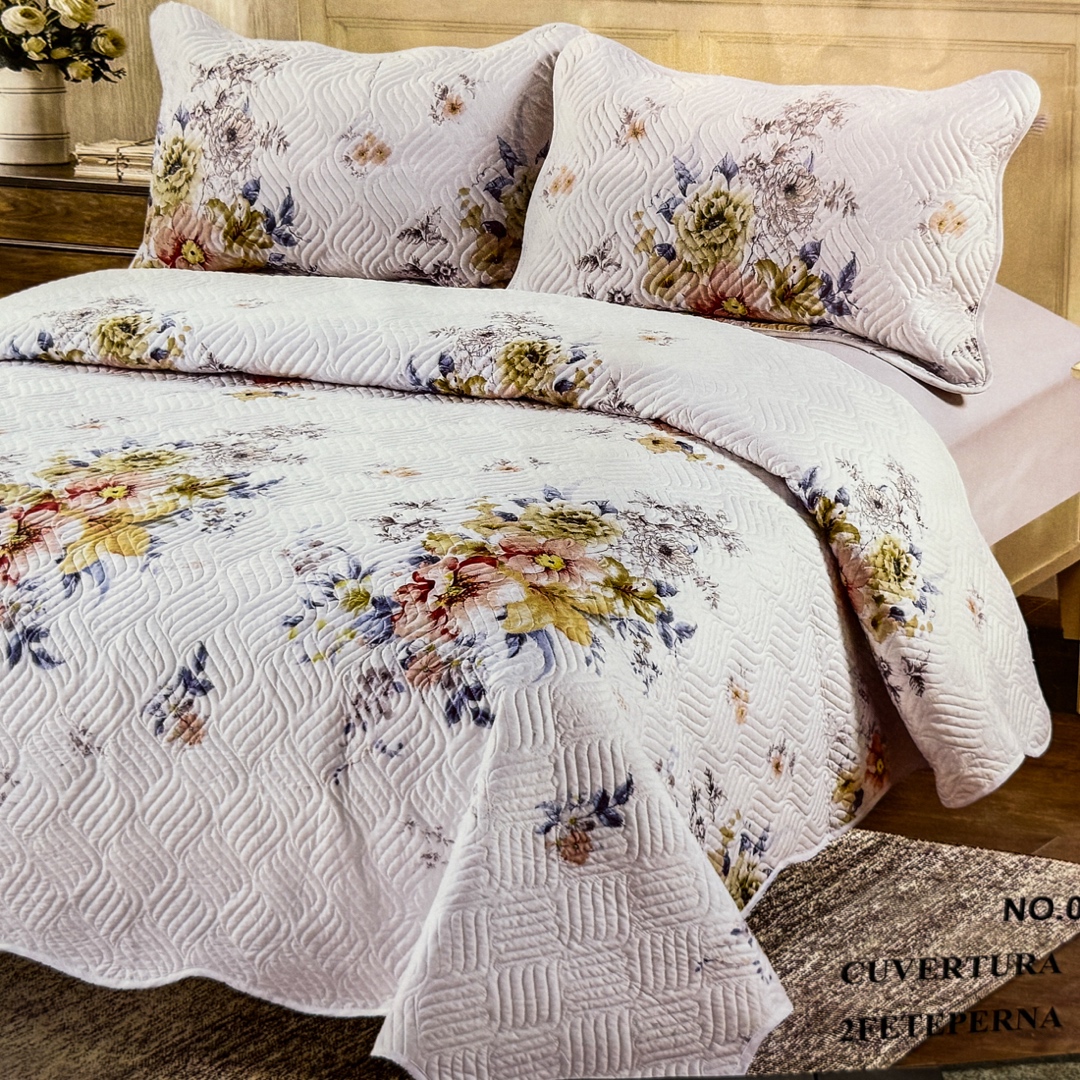 Cuvertura Pat Dublu, 3 Piese, Bumbac 100% Imprimat – Calitate Premium, cu Imprimeu Durabil, cod CSA-CV37