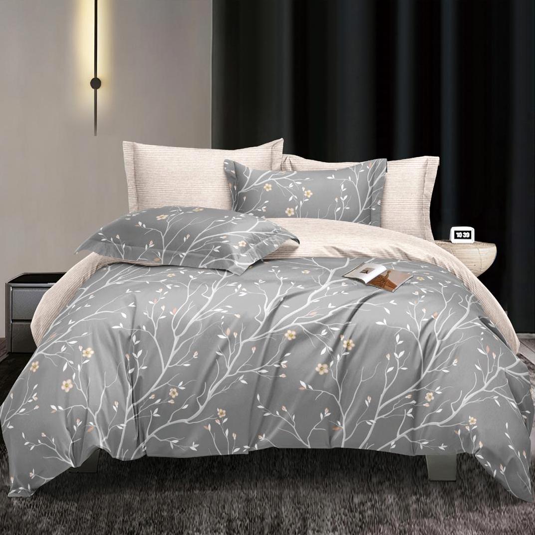 (OFERTA 3 la 219 Lei) Lenjerie pat dublu cu Elastic (160x200cm si 180x200cm), bumbac satinat, Gri, crengute