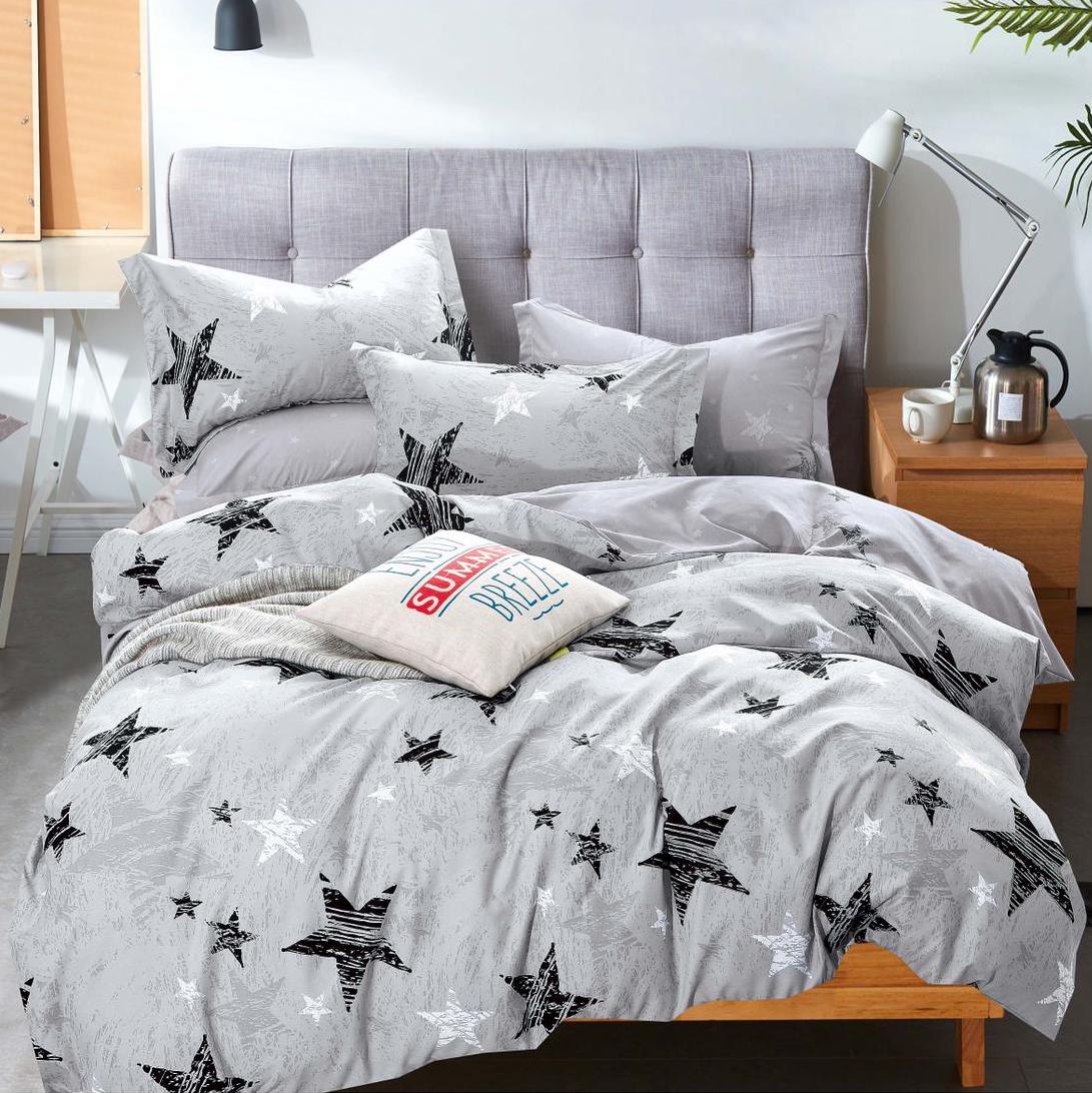 (OFERTA TRIO) Lenjerie pat dublu,  FINET, 6 piese, Gri, stelute