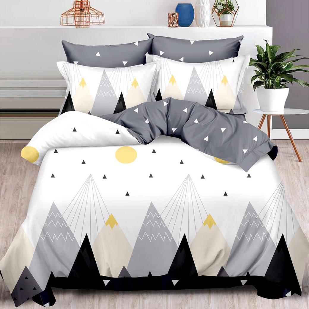 (OFERTA TRIO) Lenjerie pat dublu,  FINET, 6 piese, Alb-Gri, munti
