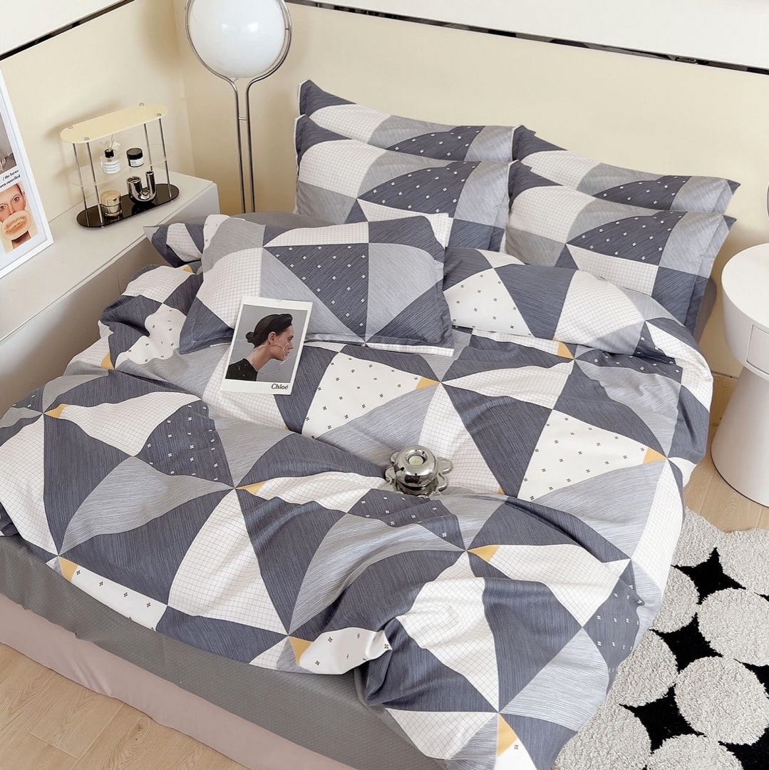 (OFERTA TRIO) Lenjerie pat dublu,  FINET, 6 piese, Gri, forme geometrice