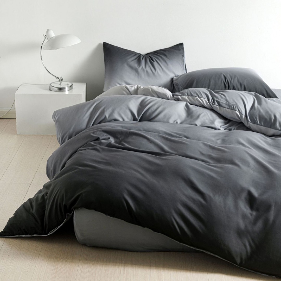 (OFERTA 3 la 199 Lei) Lenjerie pat 1 PERSOANA, FINET, 4 piese, Negru