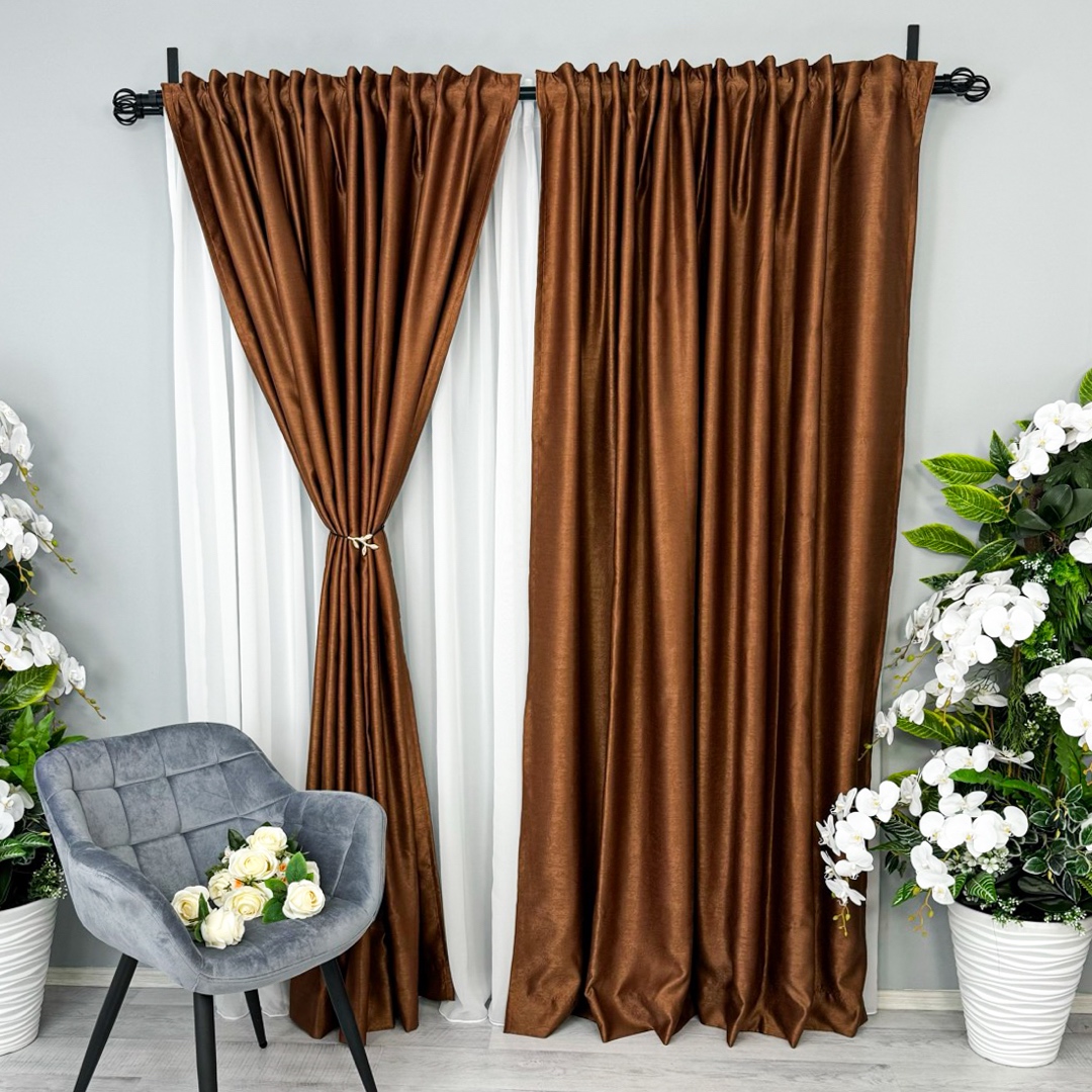 Draperie Soft Touch, cu Aspect Fin si Tenta Satinata, 140cm latime x 260cm inaltime, cu TIV LAT, Maro ruginiu