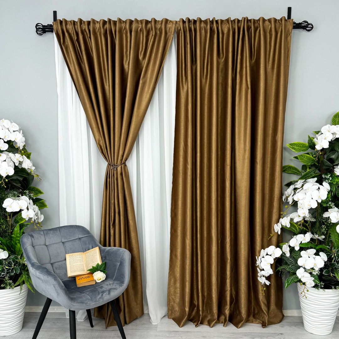 Draperie Soft Touch, cu Aspect Fin si Tenta Satinata, 140cm latime x 260cm inaltime, cu TIV LAT, Maro Bronz