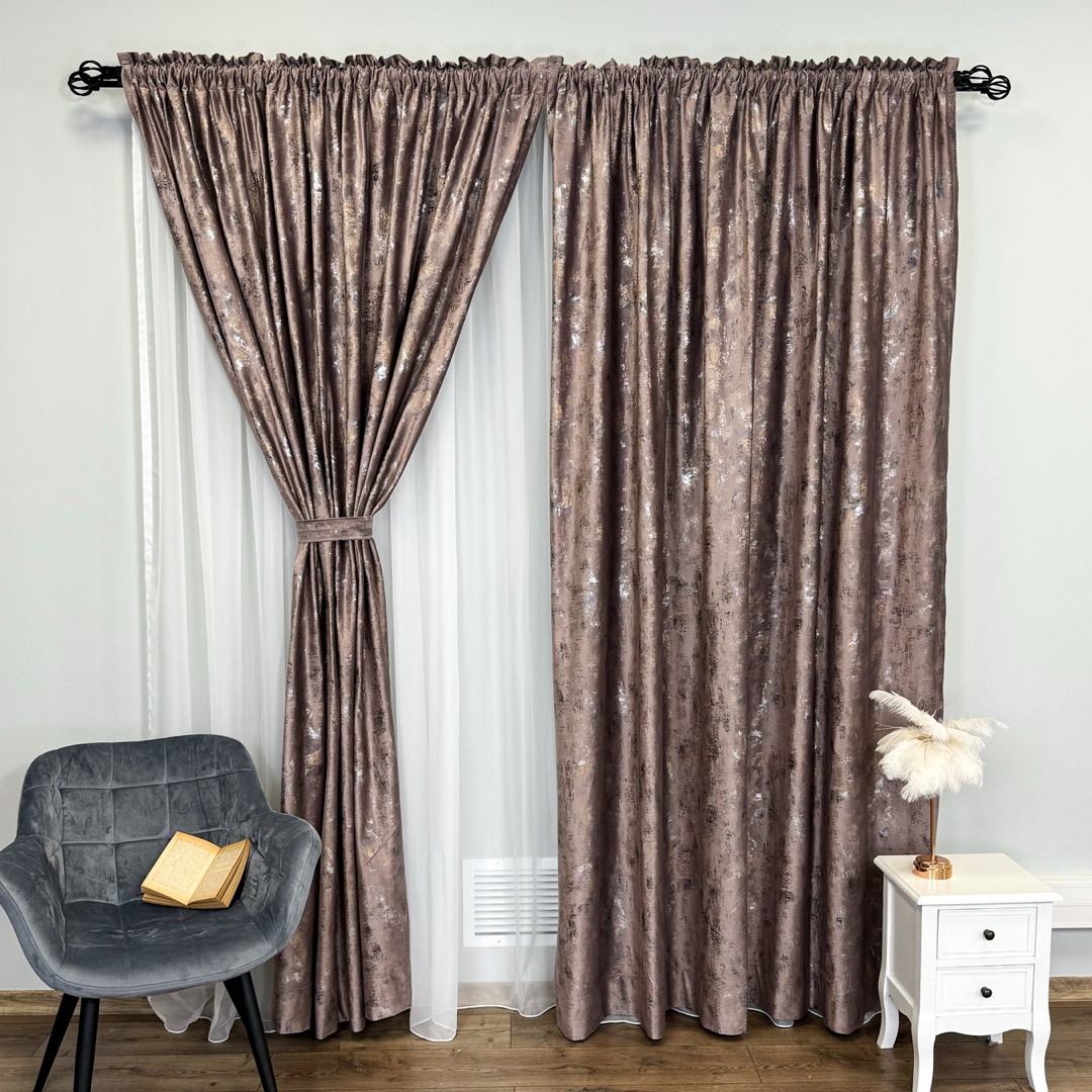 Draperie Catifea Asama cu insertii aurii, 140cm latime x 260cm inaltime, cu TIV LAT, Roz prafuit - V15