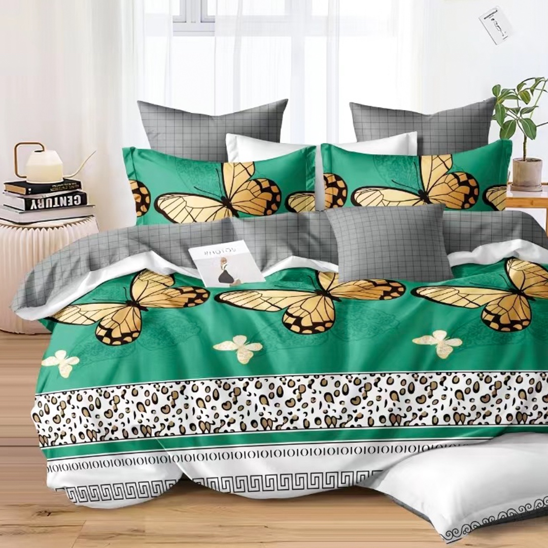 (OFERTA 3 la 199 Lei) Lenjerie pat dublu (140x200cm, 160x200cm, 180x200cm), bumbac satinat, cearsaf clasic, 4 piese, Verde, Gri, Alb, Animal Print, Fluturi