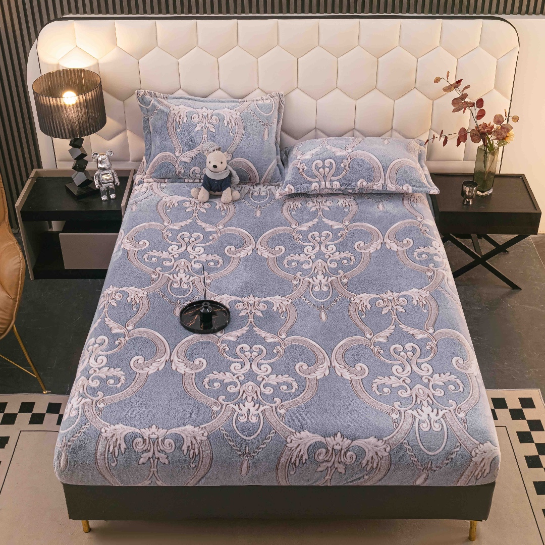 Cearsaf CoCoLiNo, JoJo Home, cu Elastic, 180x200x25cm, 2 fete de perne, 50x70cm, Bleu, model elegant