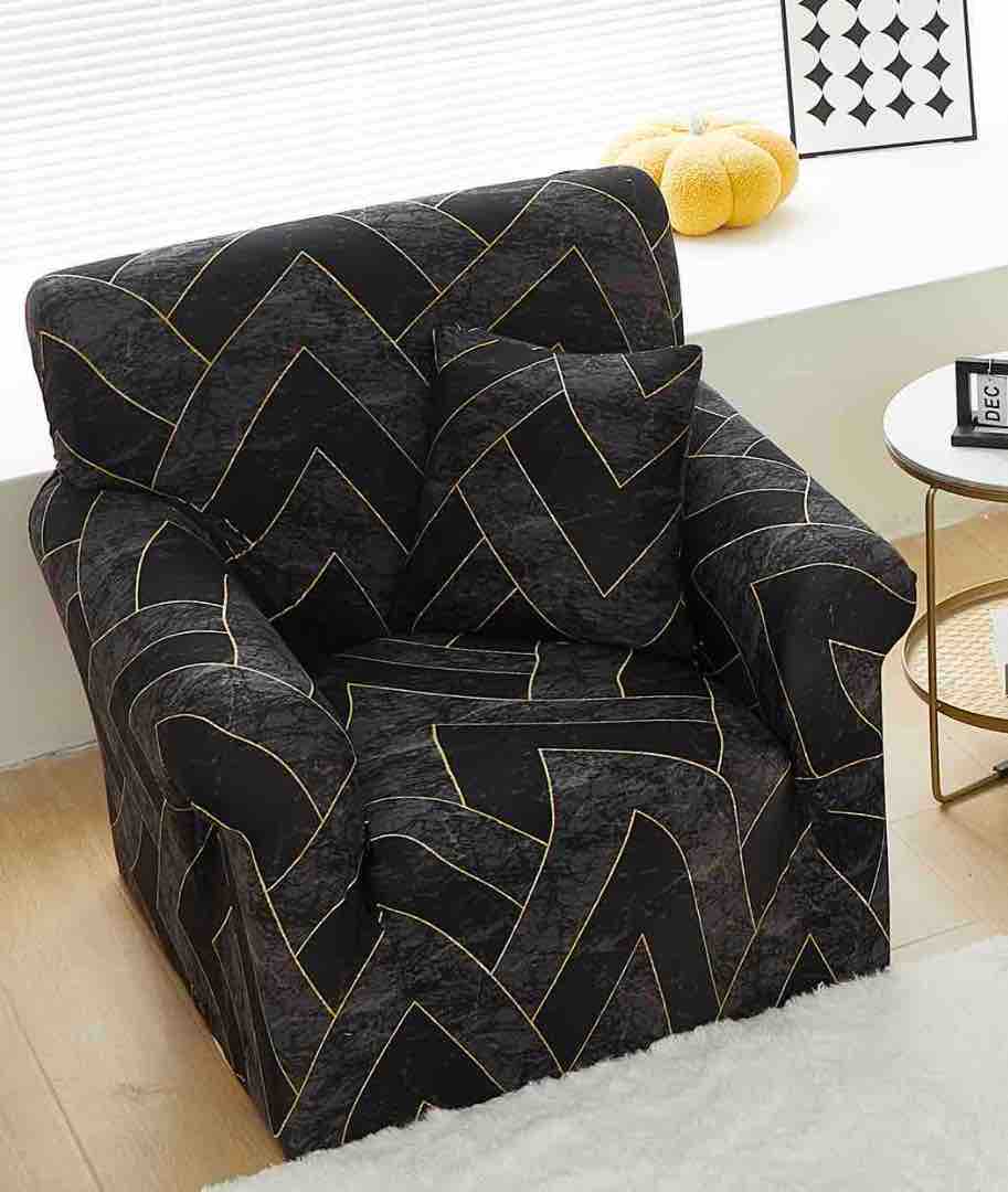 Husa Elastica Pentru fotoliu cu brate, Jojo Home, Negru, Forme Geometrice