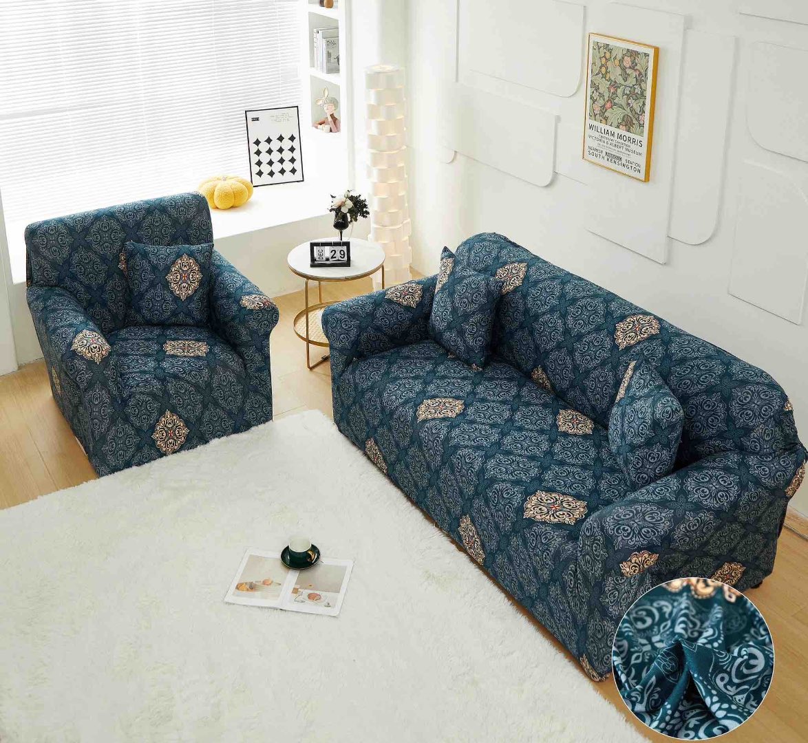 Husa Elastica Pentru Canapea 2 Locuri - M - Jojo Home, Bleumarin, Model Elegant