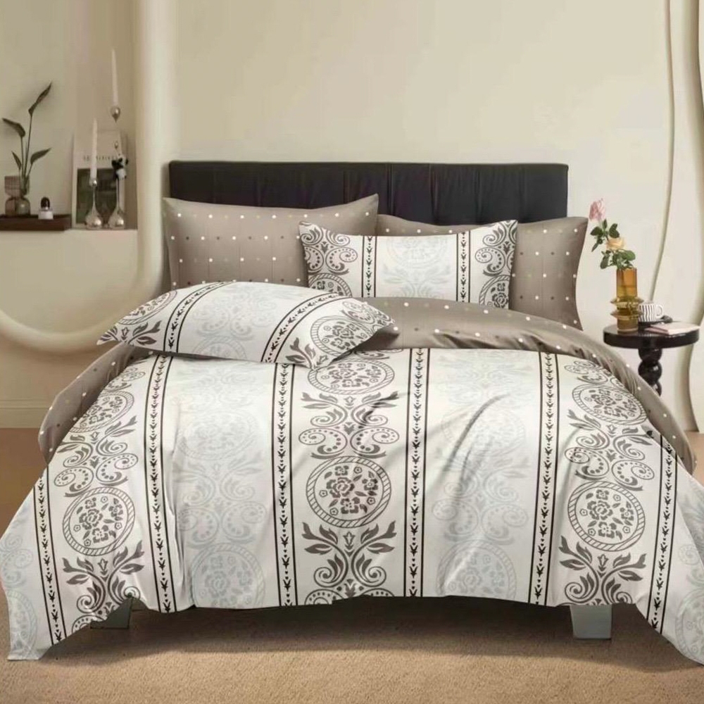 Lenjerie pat dublu (140x200cm, 160x200cm, 180x200cm), FINET, 6 piese, Bej, elegant