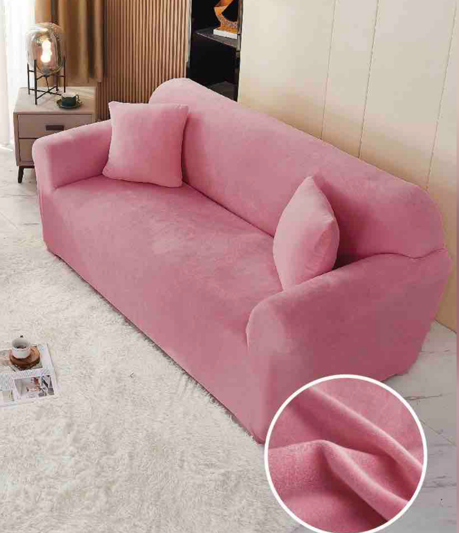 Husa Elastica, 130cm-180cm, pentru Canapea 2 Locuri - M - Jojo Home, Catifea, Roz inchis