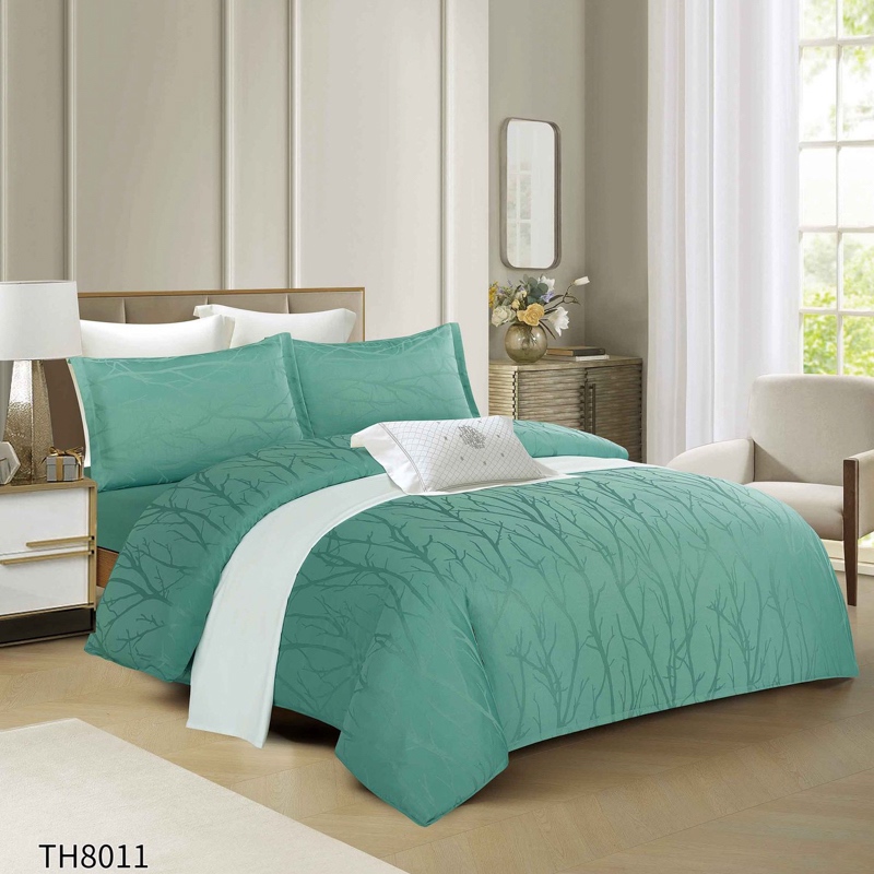 Lenjerie de Pat Dublu, Jacquard Finetat – 4 Piese, Luciu Satinat Rafinat si Confort Premium, Aqua