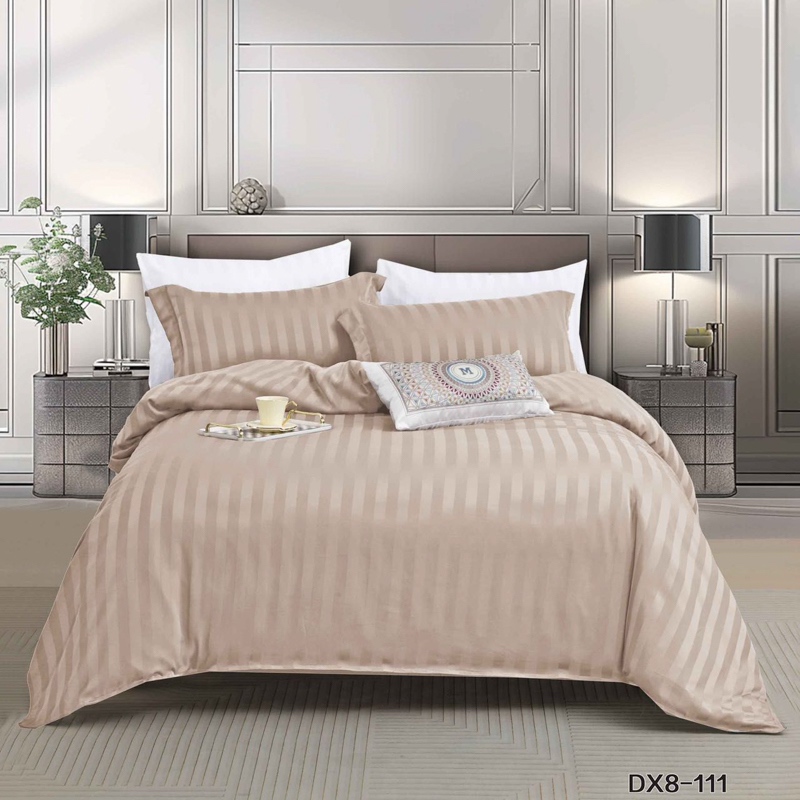 Lenjerie de Pat 1 Persoana, HoReCa, 4 Piese din Damasc Finetat - Lux, Confort si intretinere Usoara, Fara Calcare, Bej