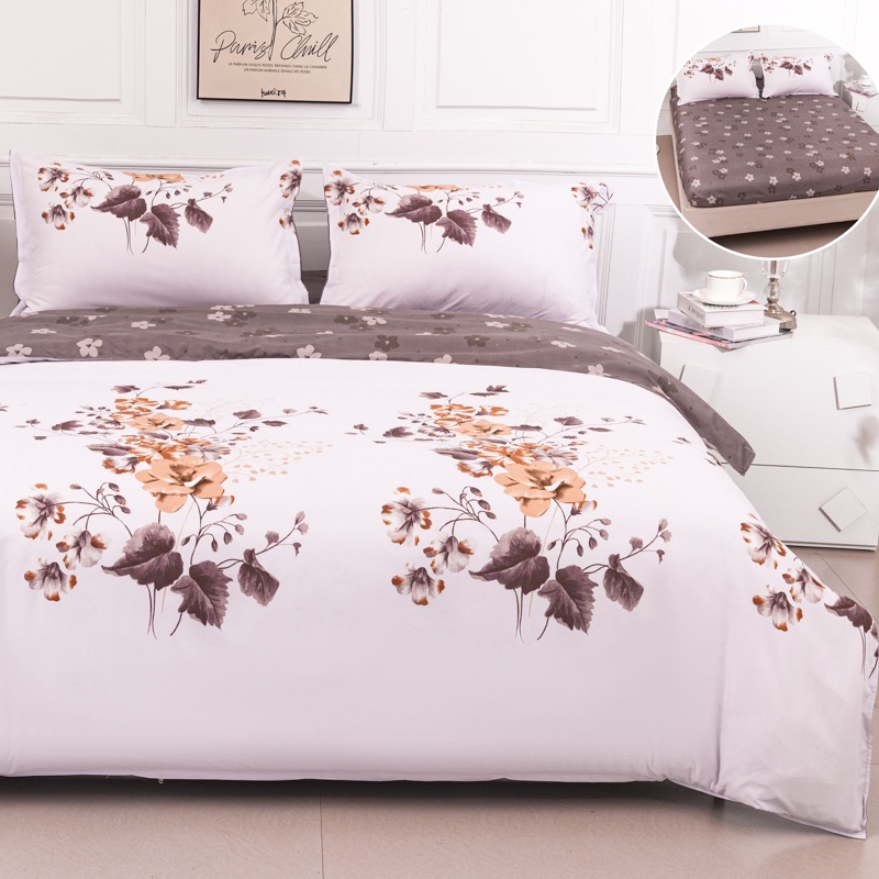 (OFERTA 3 la 219 Lei) Lenjerie pat dublu cu Elastic (160x200cm si 180x200cm), bumbac satinat, Alb, Maro, Flori