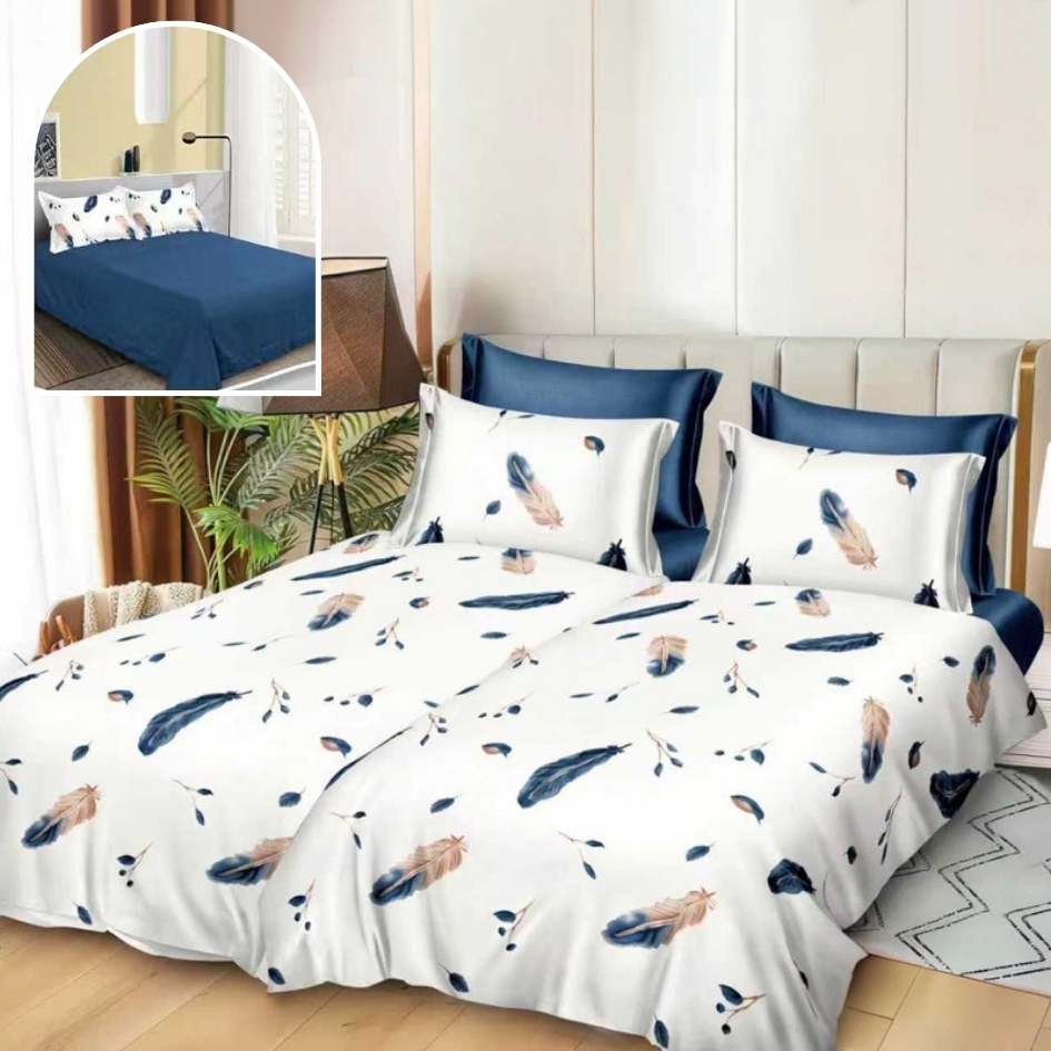 Lenjerie de Pat, 7 Piese, Bumbac Satinat Superior, cu 2 Pilote, Alb, Pene